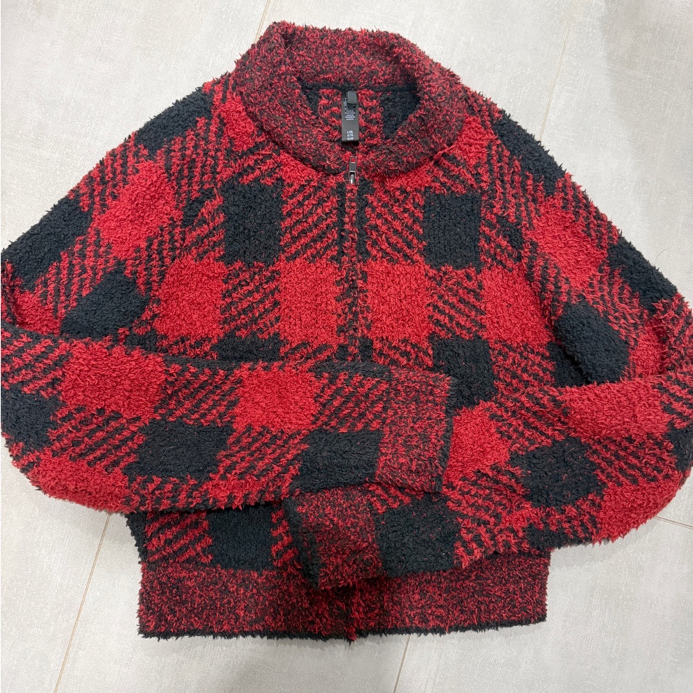 SKIMS Fuzzy Buffalo Plaid Crop Sweatshirt size L/XL
